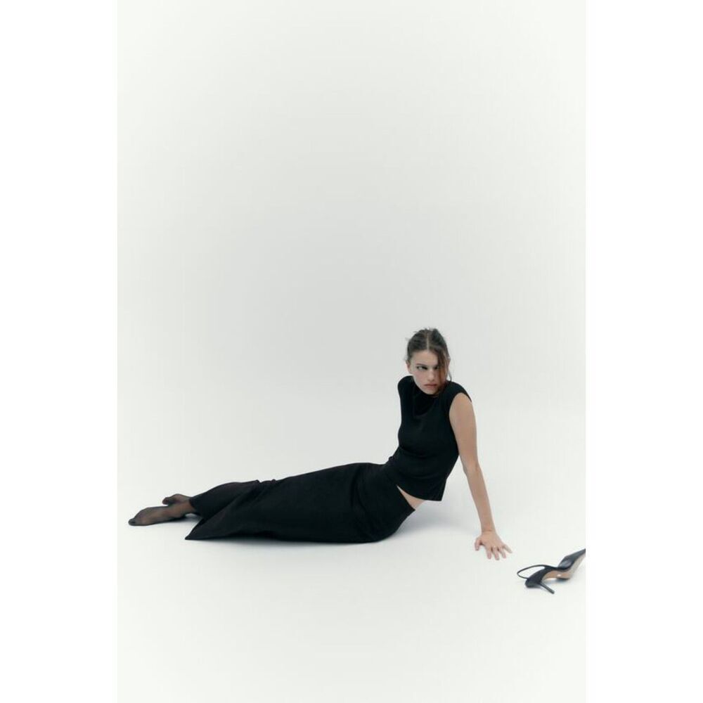 Black Zara High Elastic Waist Stretch Knit Maxi Skirt (NWT) - Picture 3 of 8